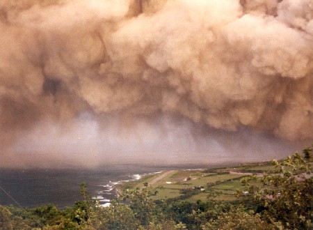 Picture of tephra fall from a Vulcanian explosion in Montserrat (West Indies; September 1997)